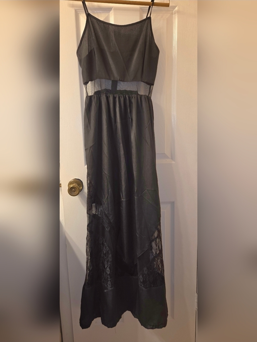 Gianni Bini Black Lace-Trim Spaghetti-Strap Maxi Dress